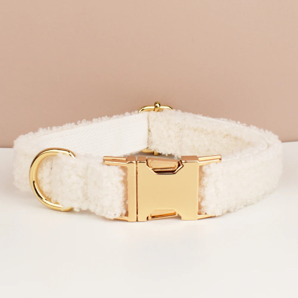 Luxury Teddy dog harness, collar with detachable bow and lead in White and Gold