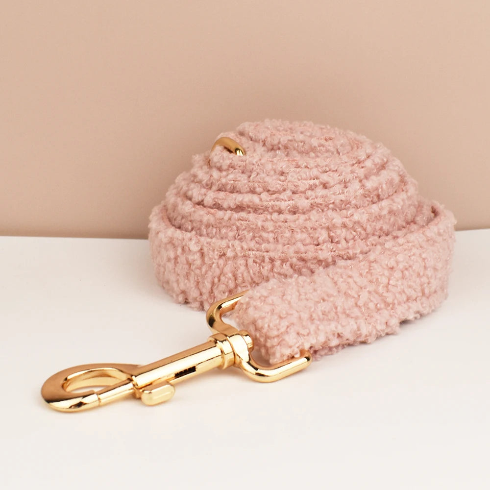 Luxury Teddy dog harness, collar with detachable bow and lead in Pink and Gold