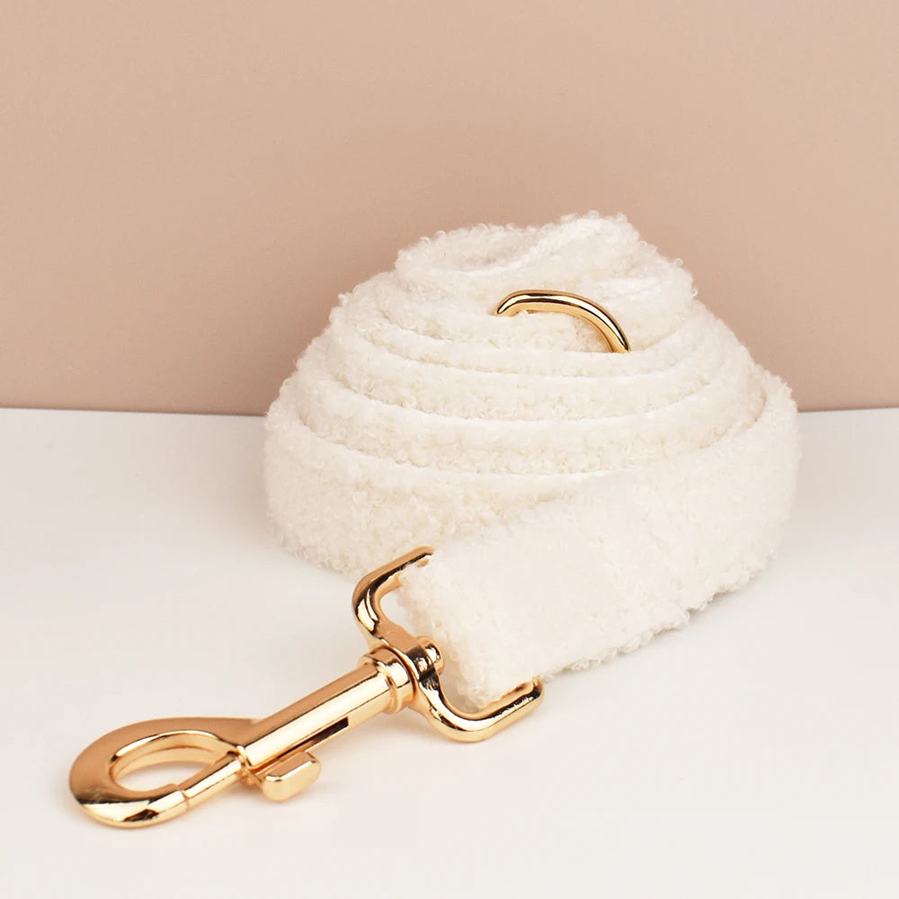 Luxury Teddy dog harness, collar with detachable bow and lead in White and Gold