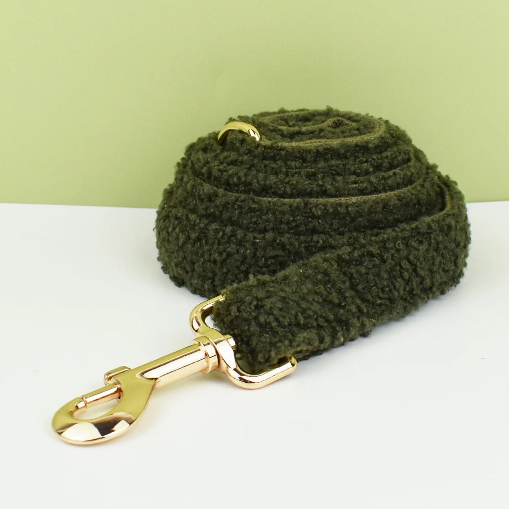 Luxury Teddy dog harness, collar with detachable bow and lead in Green and Gold