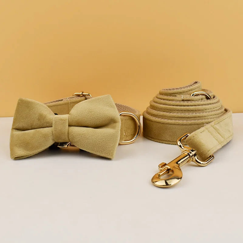 Luxury Velvet dog collar with options to add on detachable bow and lead