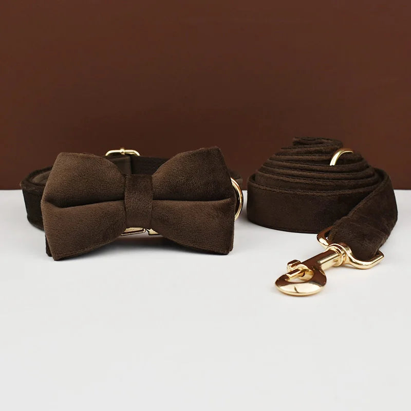 Luxury Velvet dog collar with options to add on detachable bow and lead