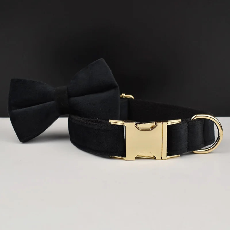 Luxury Velvet dog collar with options to add on detachable bow and lead