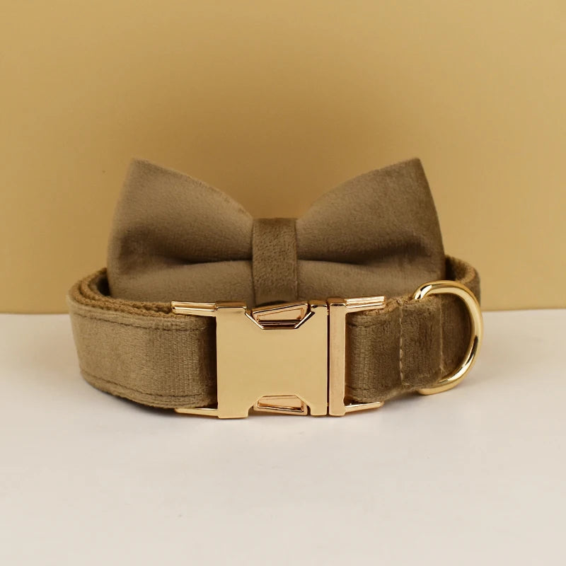 Luxury Velvet dog collar with options to add on detachable bow and lead