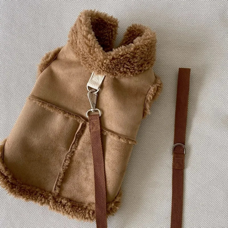 Luxury Faux Suede & Fleece Dog Coat with D-Ring