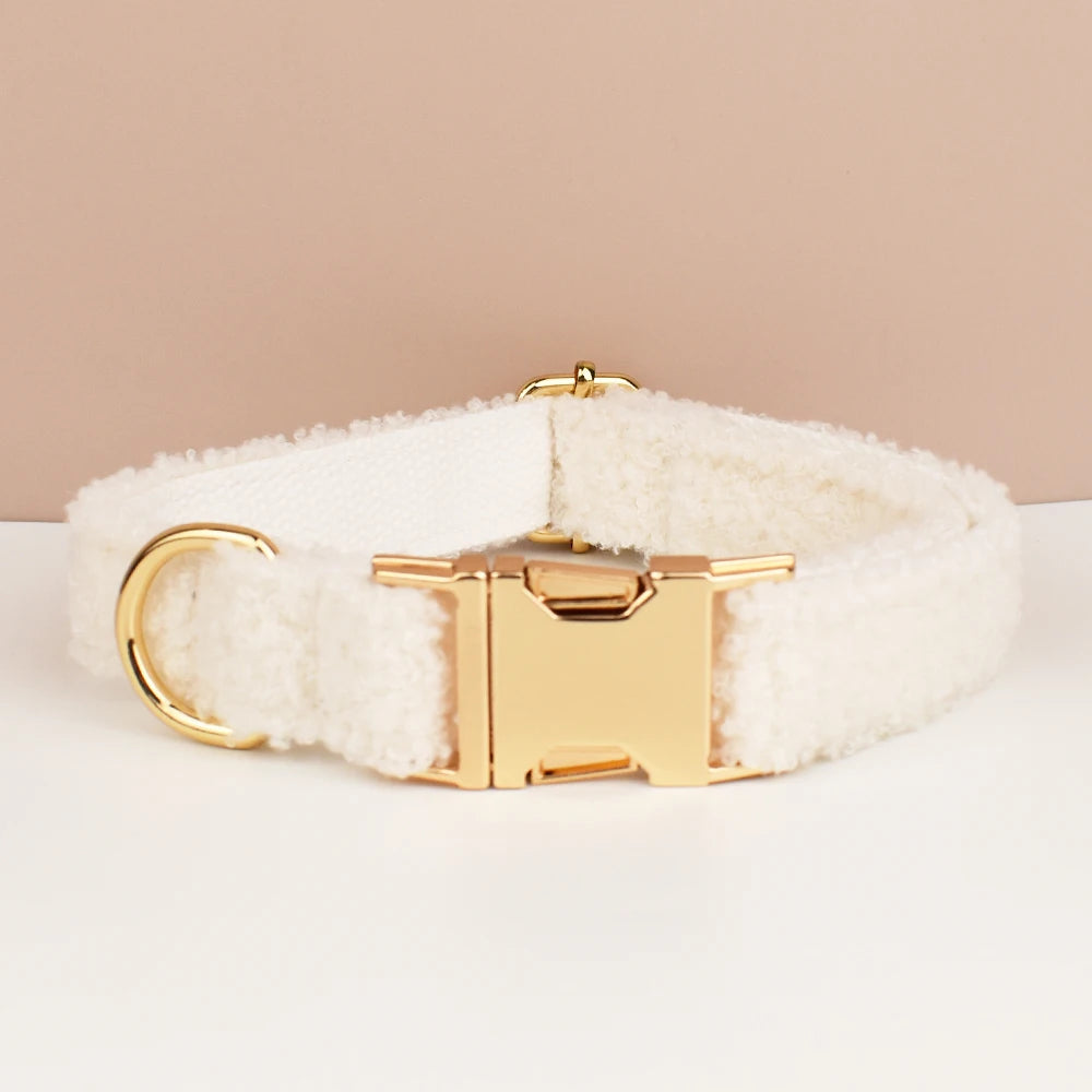 Luxury Teddy dog harness, collar with detachable bow and lead in White and Gold