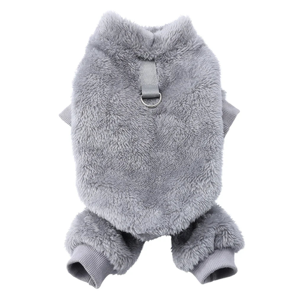 Plush Winter Dog Jumpsuit With D-Ring