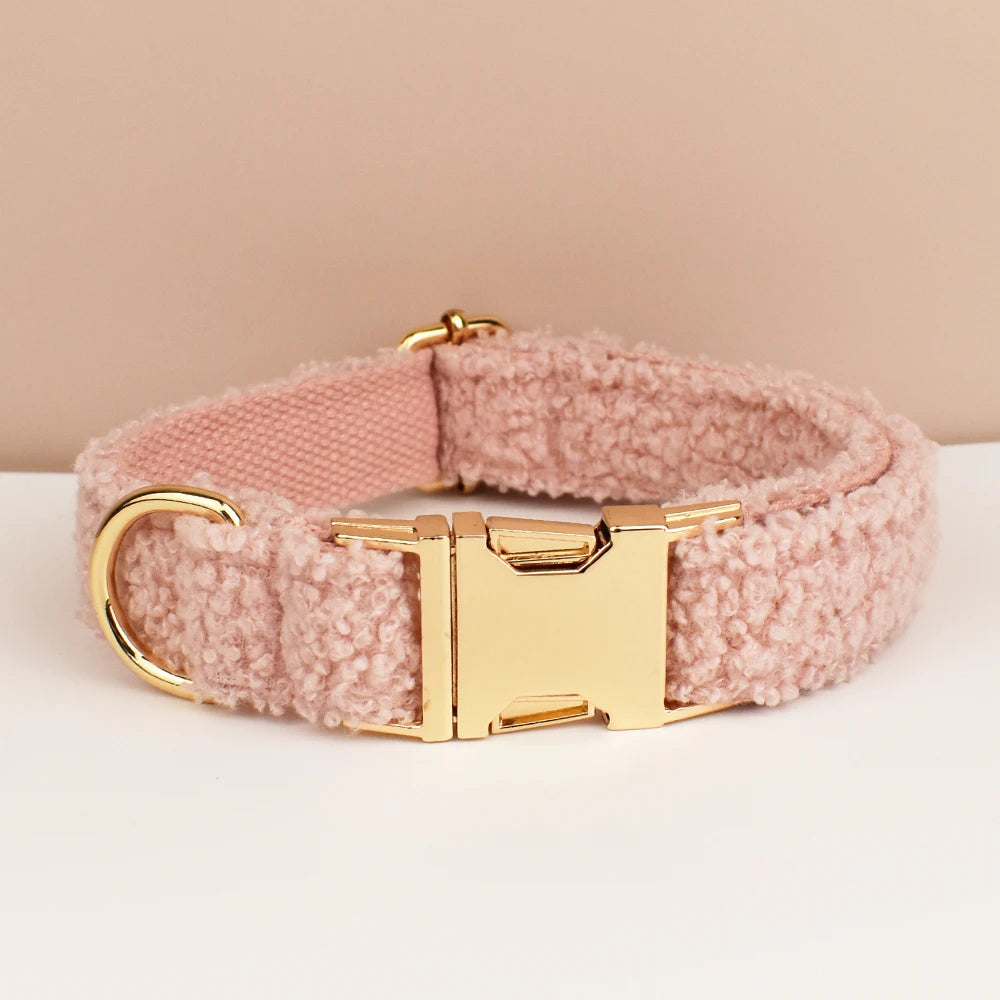 Luxury Teddy dog harness, collar with detachable bow and lead in Pink and Gold