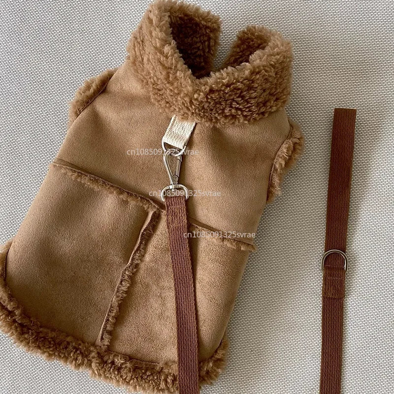 Luxury Faux Suede & Fleece Dog Coat with D-Ring