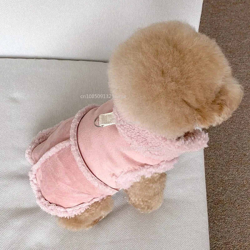 Luxury Faux Suede & Fleece Dog Coat with D-Ring