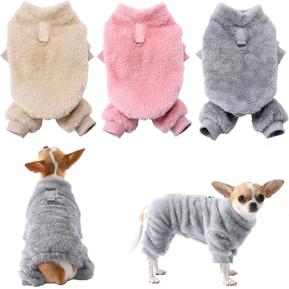 Plush Winter Dog Jumpsuit With D-Ring