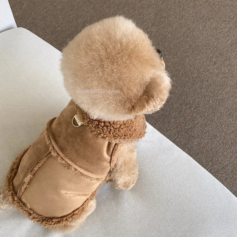 Luxury Faux Suede & Fleece Dog Coat with D-Ring