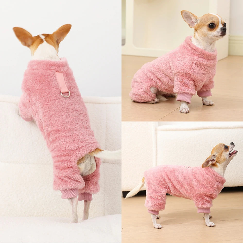 Plush Winter Dog Jumpsuit With D-Ring