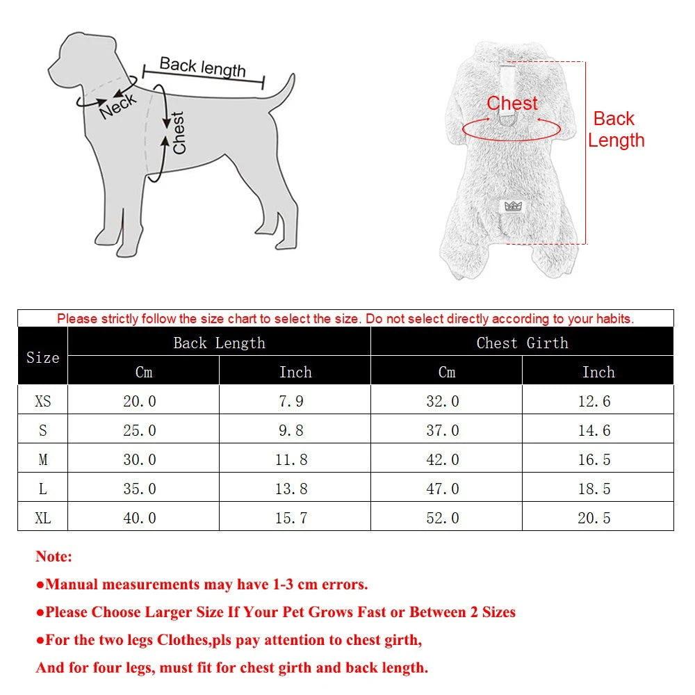 Plush Winter Dog Jumpsuit With D-Ring