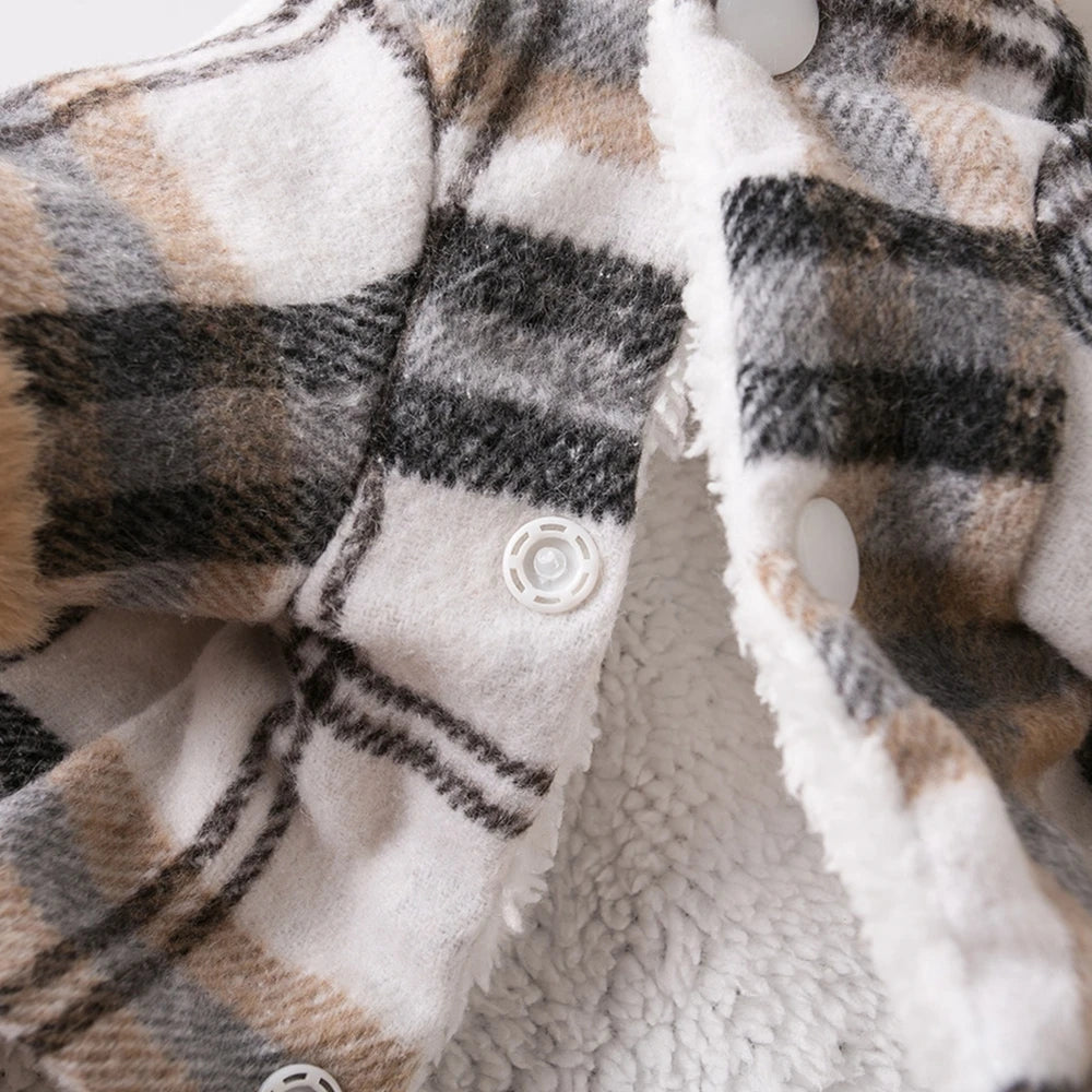 Cozy Winter Pet Jacket – Plaid with Faux Fur Trim
