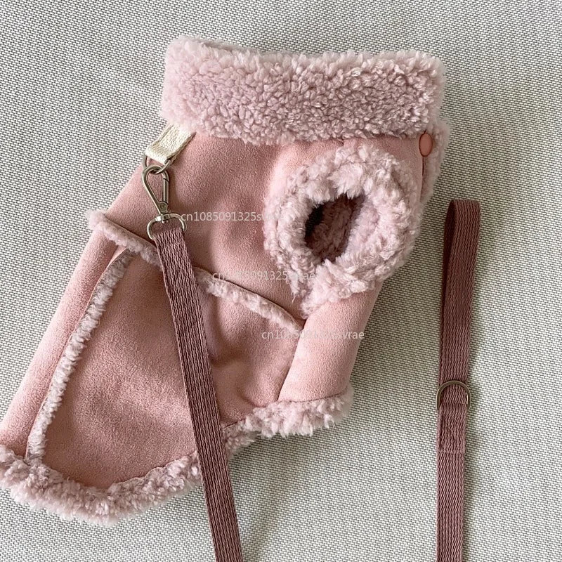 Luxury Faux Suede & Fleece Dog Coat with D-Ring
