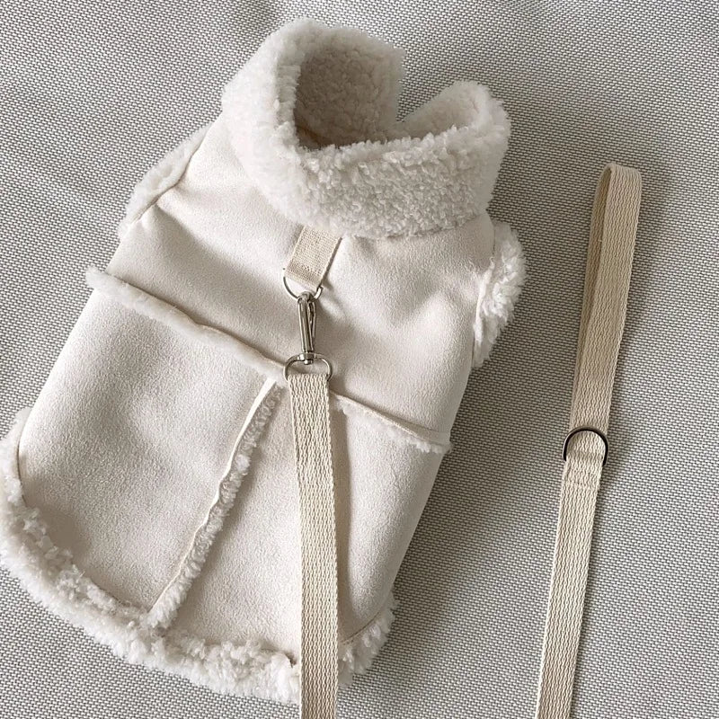 Luxury Faux Suede & Fleece Dog Coat with D-Ring