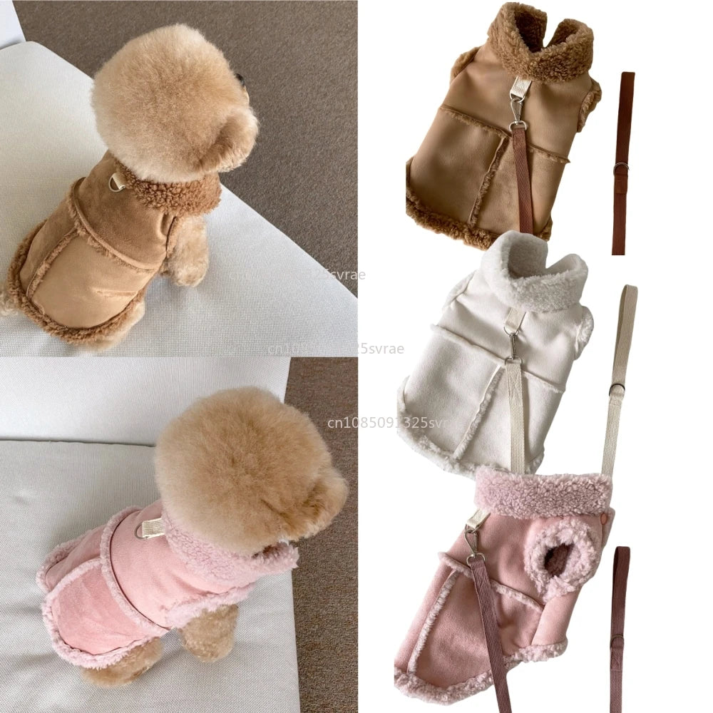 Luxury Faux Suede & Fleece Dog Coat with D-Ring