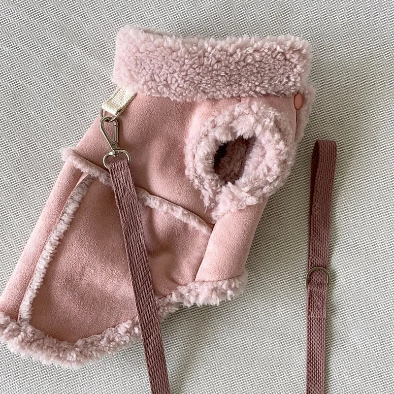 Luxury Faux Suede & Fleece Dog Coat with D-Ring